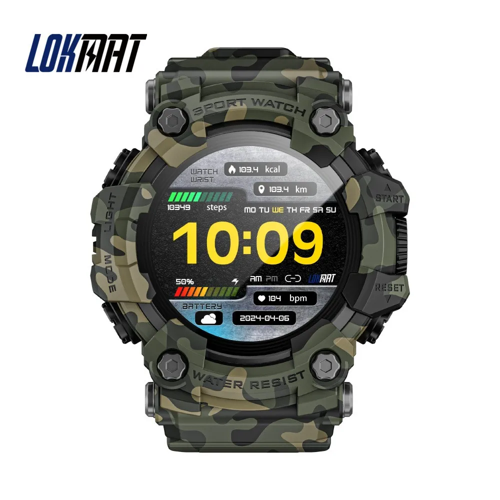 HY Digital New LOKMAT Military Smartwatch Men Flashlight Compass BT Call  Waterproof Fitness Tracker Outdoor Sports Smart Watch