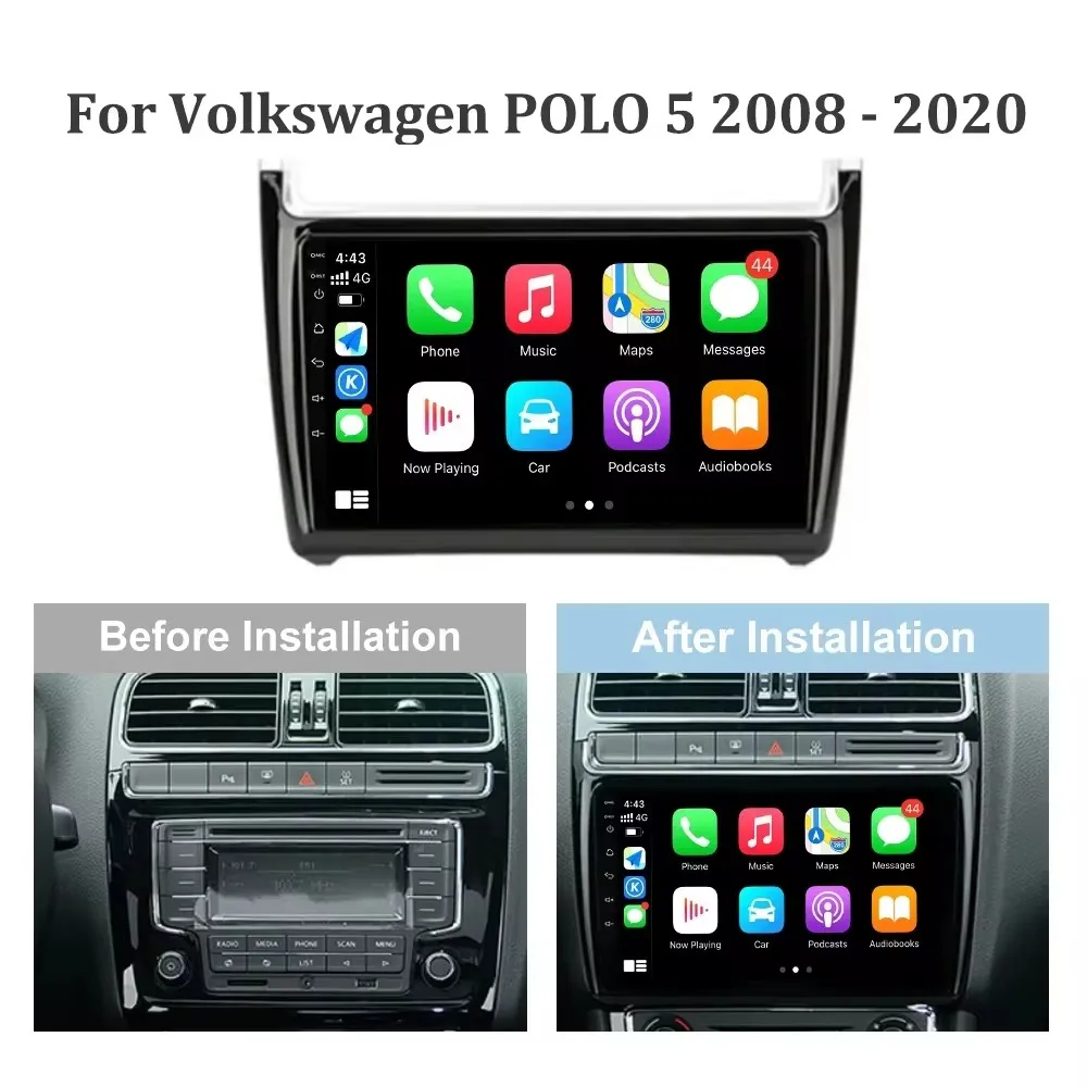 Android 14 For Volkswagen VW Polo Sedan 2008 - 2015 Carplay Car Radio Navigation GPS Multimedia Player WiFi+4G Stereo Video DSP