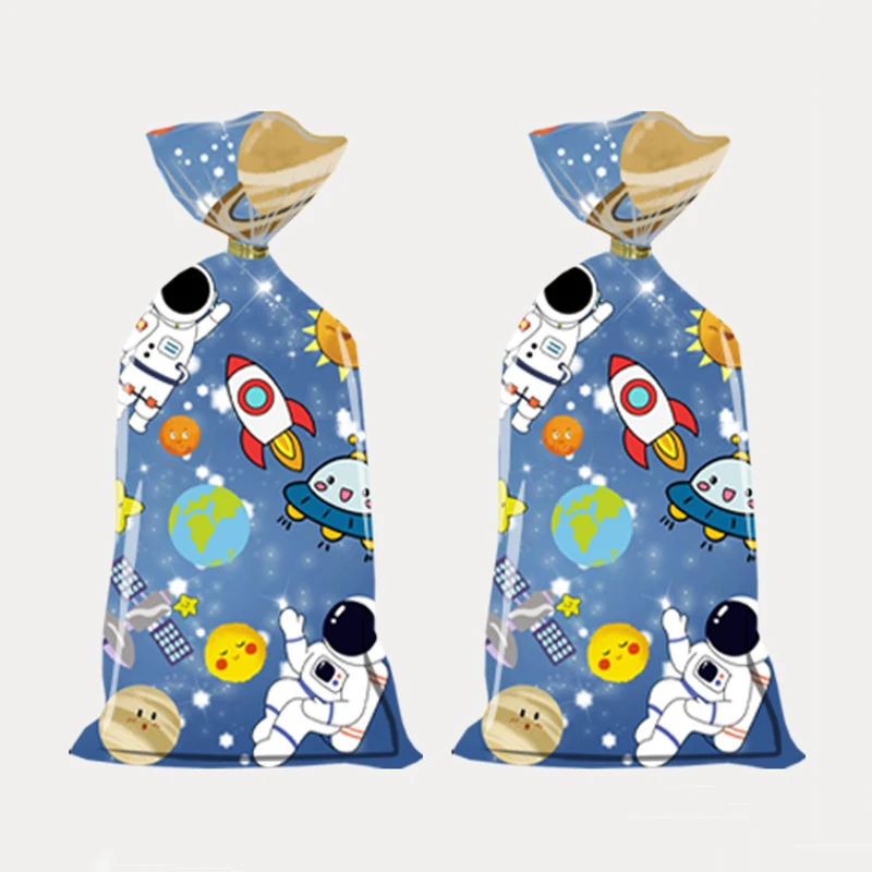 50pcs Cartoon Outer Space Astronaut Theme Party Gift Packing Bag Candy Cake Pouch Bag for Happy Birthday Party Favors Bag