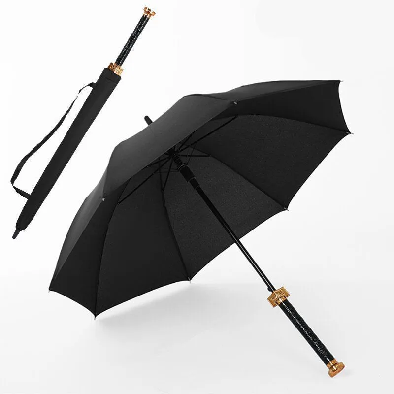 Creative Rain and Shine Umbrella Men's Long handled Large Knife Umbrella Household Long handled Black Portable Umbrella LF359