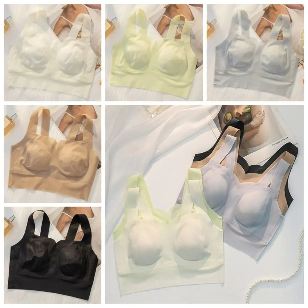 Einfacher, ultradünner, kabelloser, tiefer V-BH, große Körbchen, geraffte Brüste, nahtloser BH für Frauen, Eisseide, Dessous, Push-Up-BHs, Geschenke