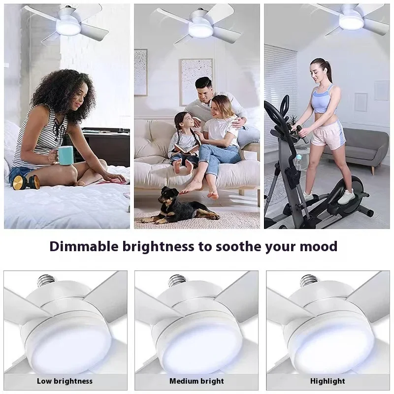 Ceiling Fan Led Light Socket Fan With Smart Remote Control 1000Lm 5000K Bulb Retractive Fan Lamp For Bedroom Living Room