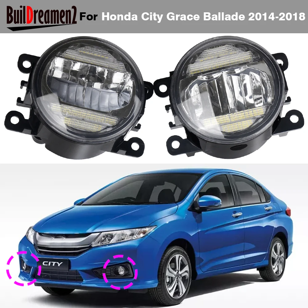 

2 Pieces 2IN1 Car External LED Fog Light DRL Daytime Running Lamp Assembly For Honda City Grace Ballade 2014 2015 2016 2017 2018