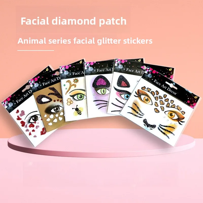 Halloween Christmas Elk Diamond Face Stickers Festival Party Stage Makeup Evening Sparkling Pink Diamond Mask Stickers