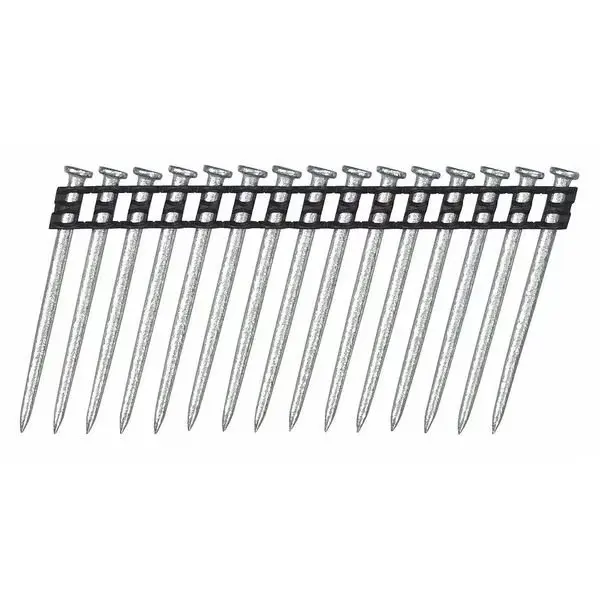Collated Concrete Nail, 2-1/4 in L, 0.137 in, Zinc Plated, Flat Head, 15 Degrees, 500 PK