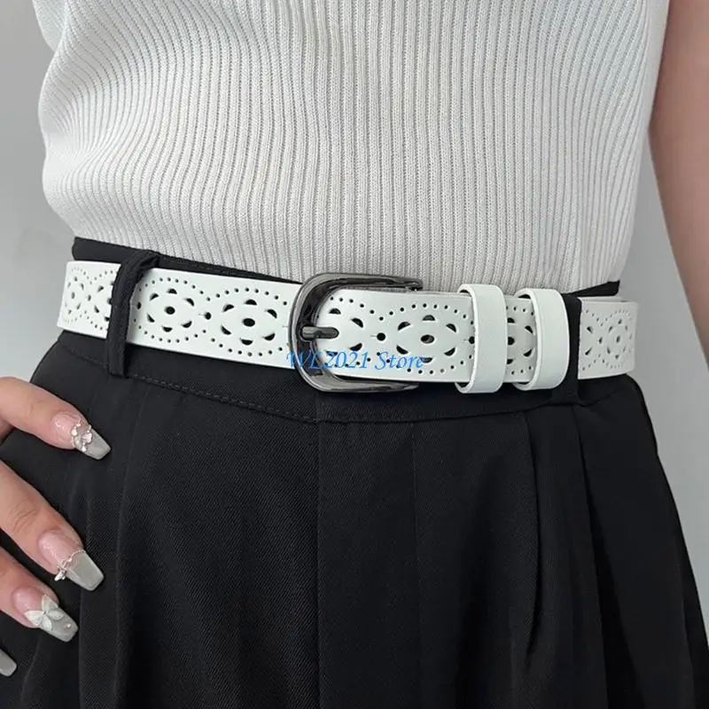 

G5GC Vintage Leather Belt Adjustable Leather Wide Belt Fashion Accessory Jeans Belt