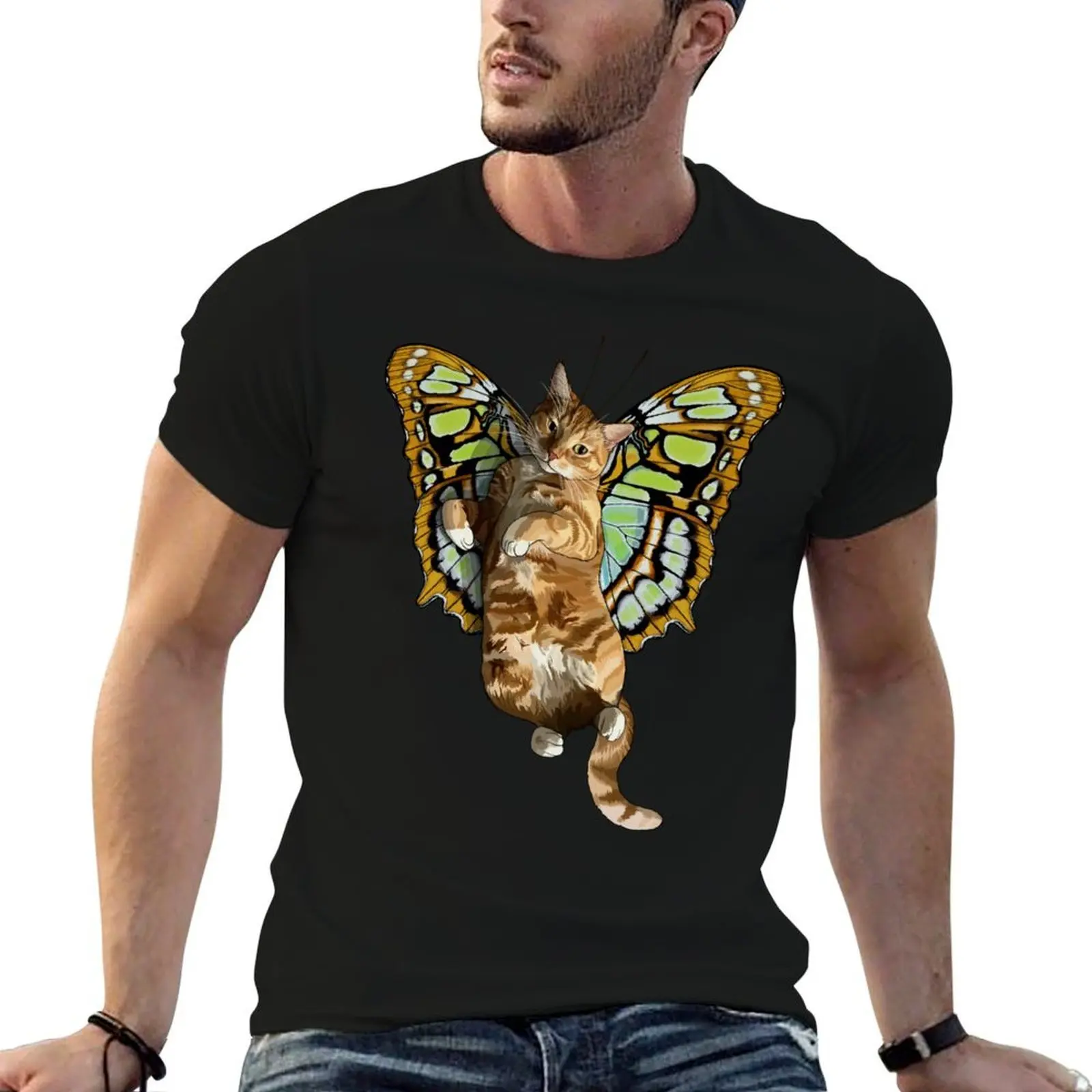 Malachite Ginger Tabby Butterfly Cat T-Shirt animal prinfor boys cotton man t-shirts shirts graphic tee men
