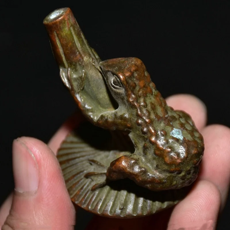 1.6" Old Chinese Bronze Fengshui Lotus Frog Statue Sculpture - Image 3