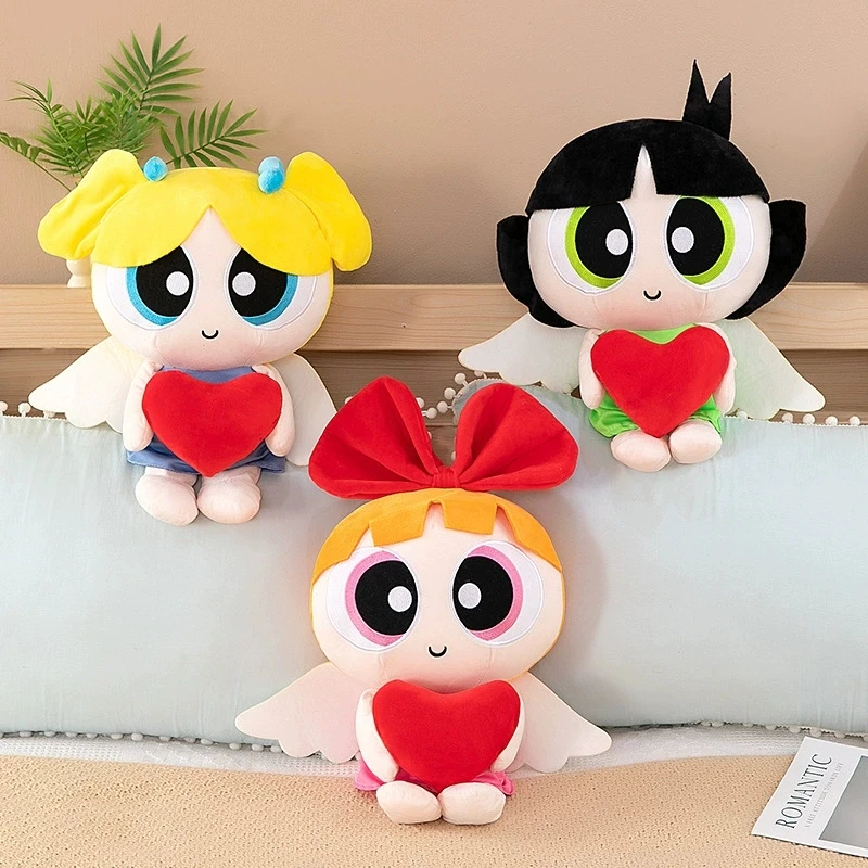 Anime Powerpuff Girls pluszowa poduszka figurka z kreskówki lalki dla dziewczynek wypchana poduszka kolekcja hobby prezenty urodzinowe dla dzieci