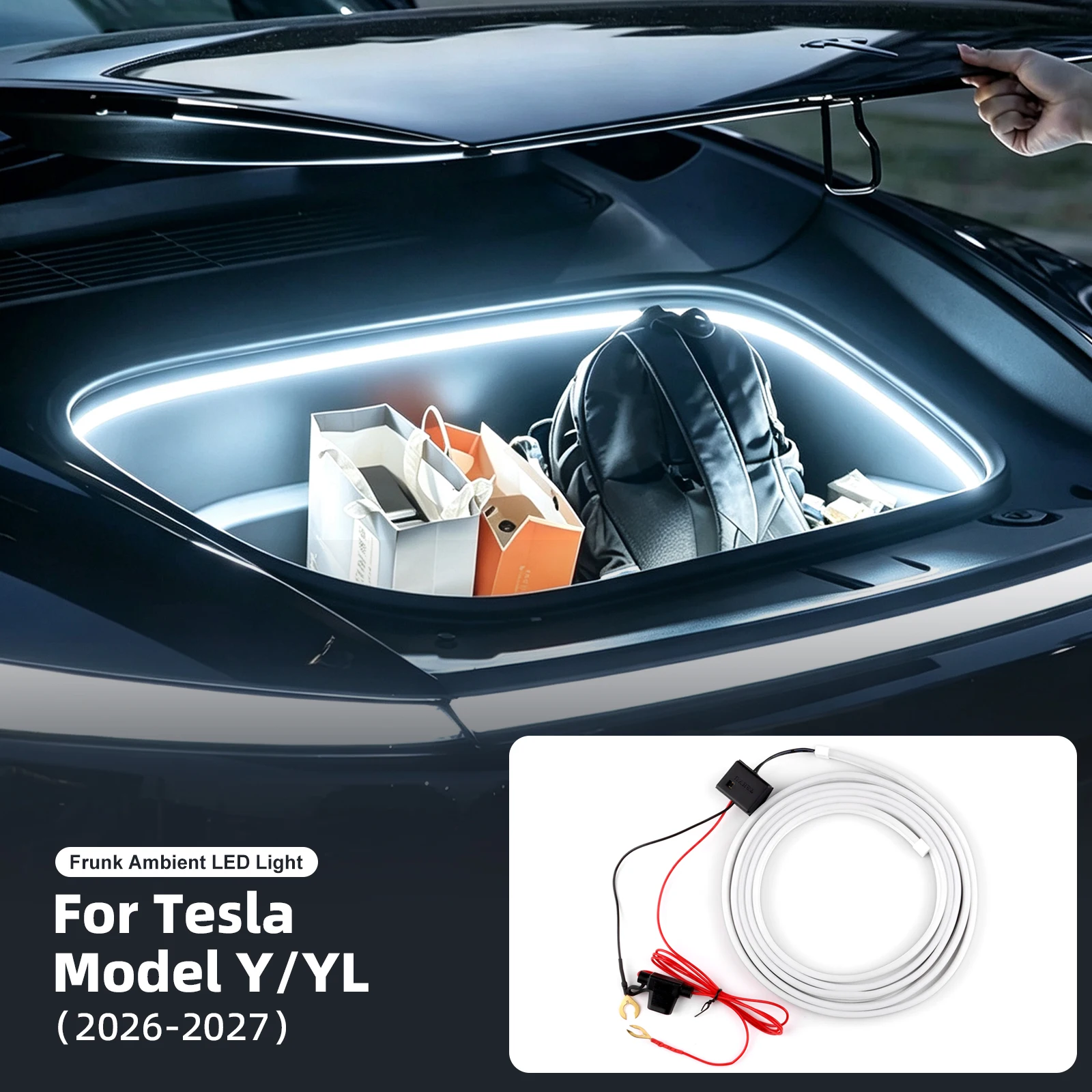 For Tesla Model YL Model Y Juniper 2026 2027 2028 Ambient Surround Trim Bright LED Strip Lamp Front Trunk Light Car Accessories