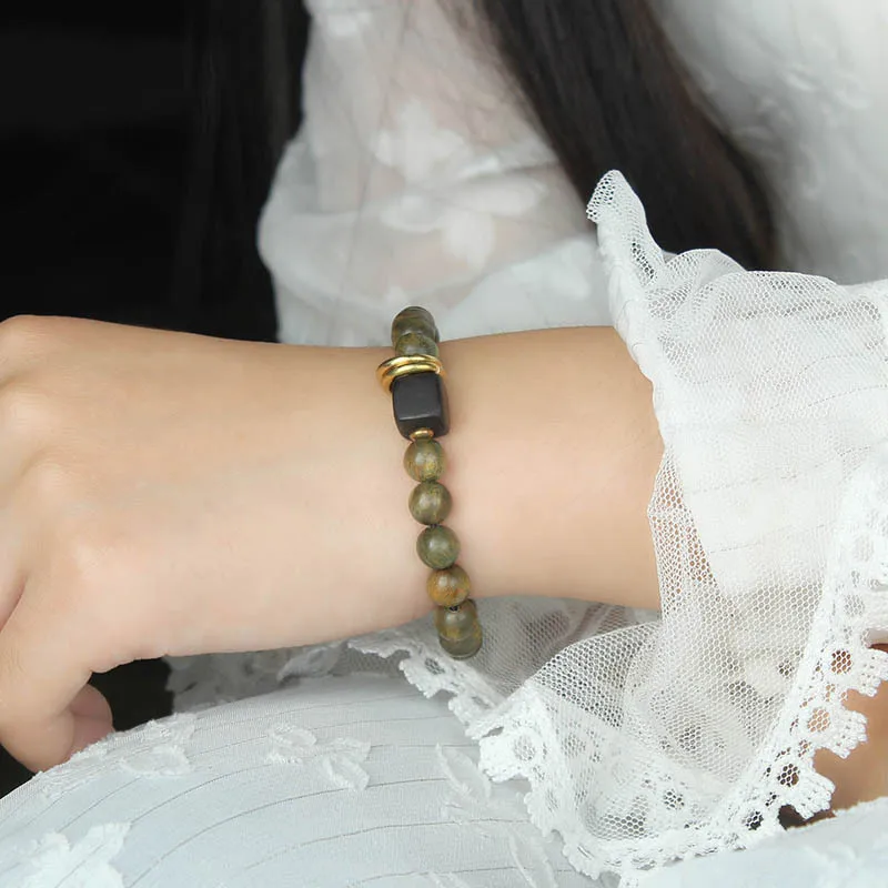 DIY accessories Retro green sandalwood bracelet Mori student bracelet couple handheld beaded wooden black sandalwood hand jewelr