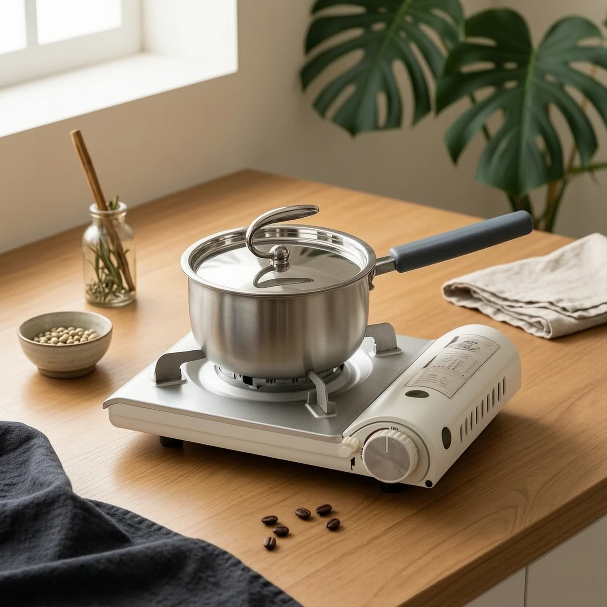 Easy to Clean Milk Pot with Lid Triple-layer Steel Small Saucepan Brushed Silver for Quick Kitchen Uses