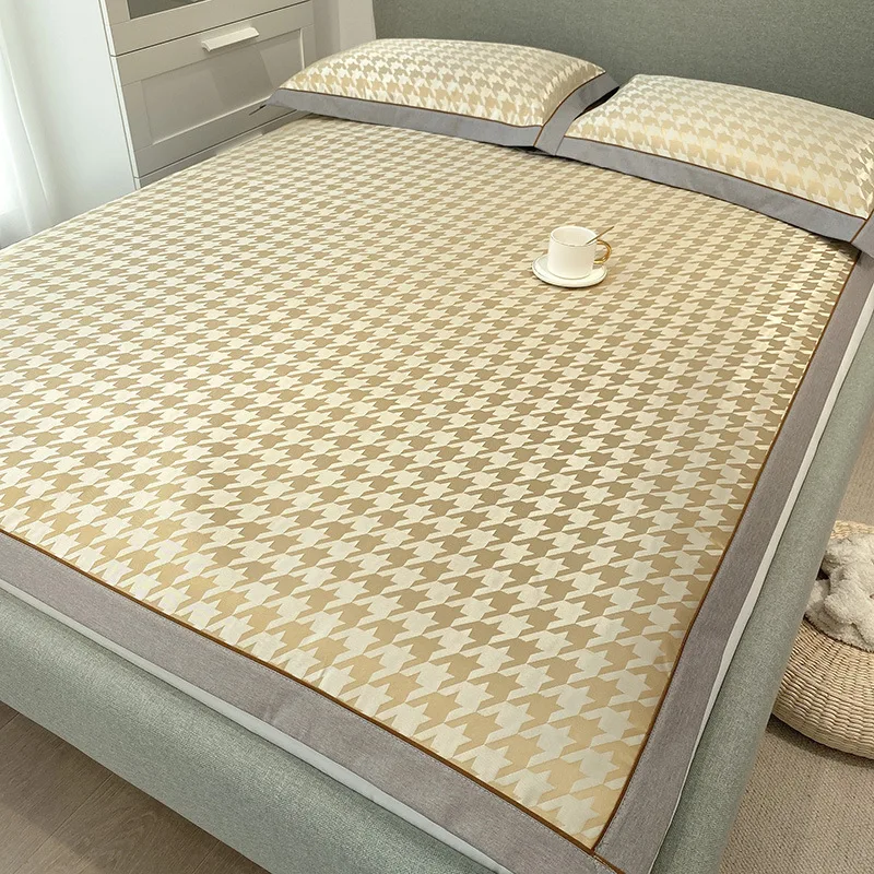 Summer Bed Mat Wide-brimmed Ice Polyester Mat 3-piece New 1200D Ice Polyester Jacquard Composite Mat 1.5m/1.8m Bed Light Luxury