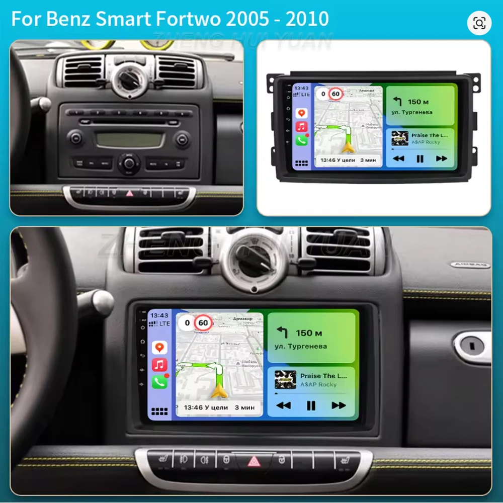 For Smart Fortwo 451 2005 - 2010 Android 16 Car Radio Multimedia Player Android Auto Carplay Head Unit Navigation GPS