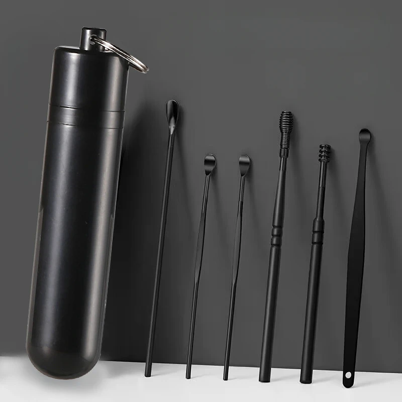 6pcs/set Portable Earpicks Portable Keyring Style Earpicks Travel Pocket Storage Ear Cleaning Tools