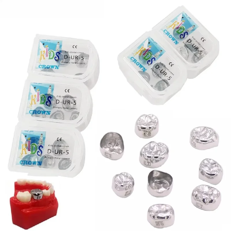 5Pcs/Box Dentistry Kids Primary Molar Crowns Stainless Steel Preformed Crown Temporary Crowns 1st 2nd Upper Lower Dental Thera
