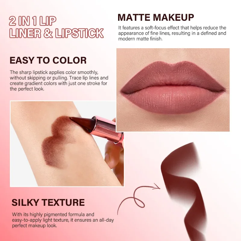 Puntige gradiënt lippenstift druif koffie bruine kleur mat soepel lip voering contourpotlood waterdicht sexy roze lippen make-up