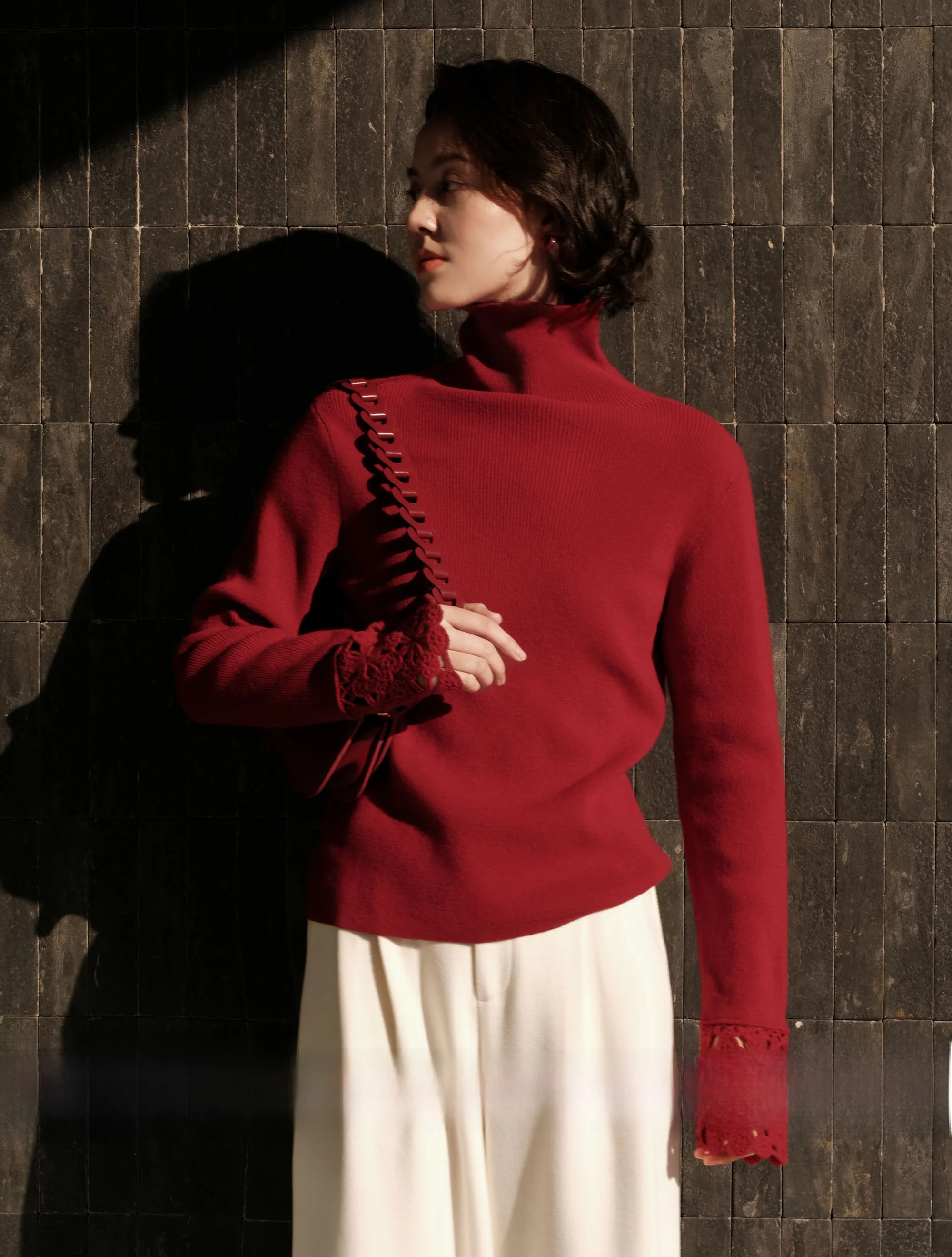 

Zhimei Rihai 00% Wool High Ne Knitted Hollow Pattern Base irt Overhead Sweater Women's Slim Fit Casual Sle Long Sve