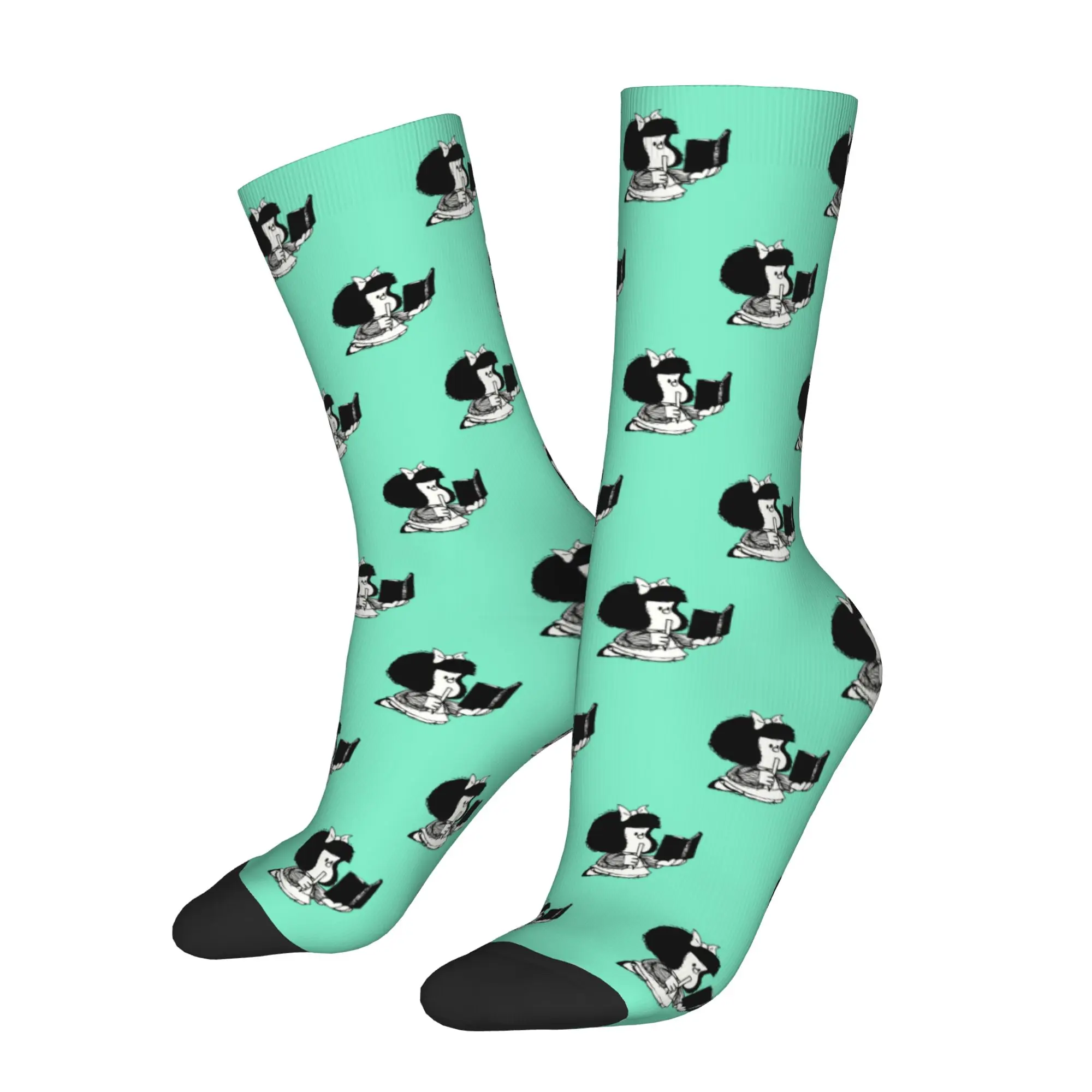 M-Mafalda Reading Her Book Men Women Crew Socks Unisex Funny 3D Printing Kawaii Cartoon Manga Dress Socks