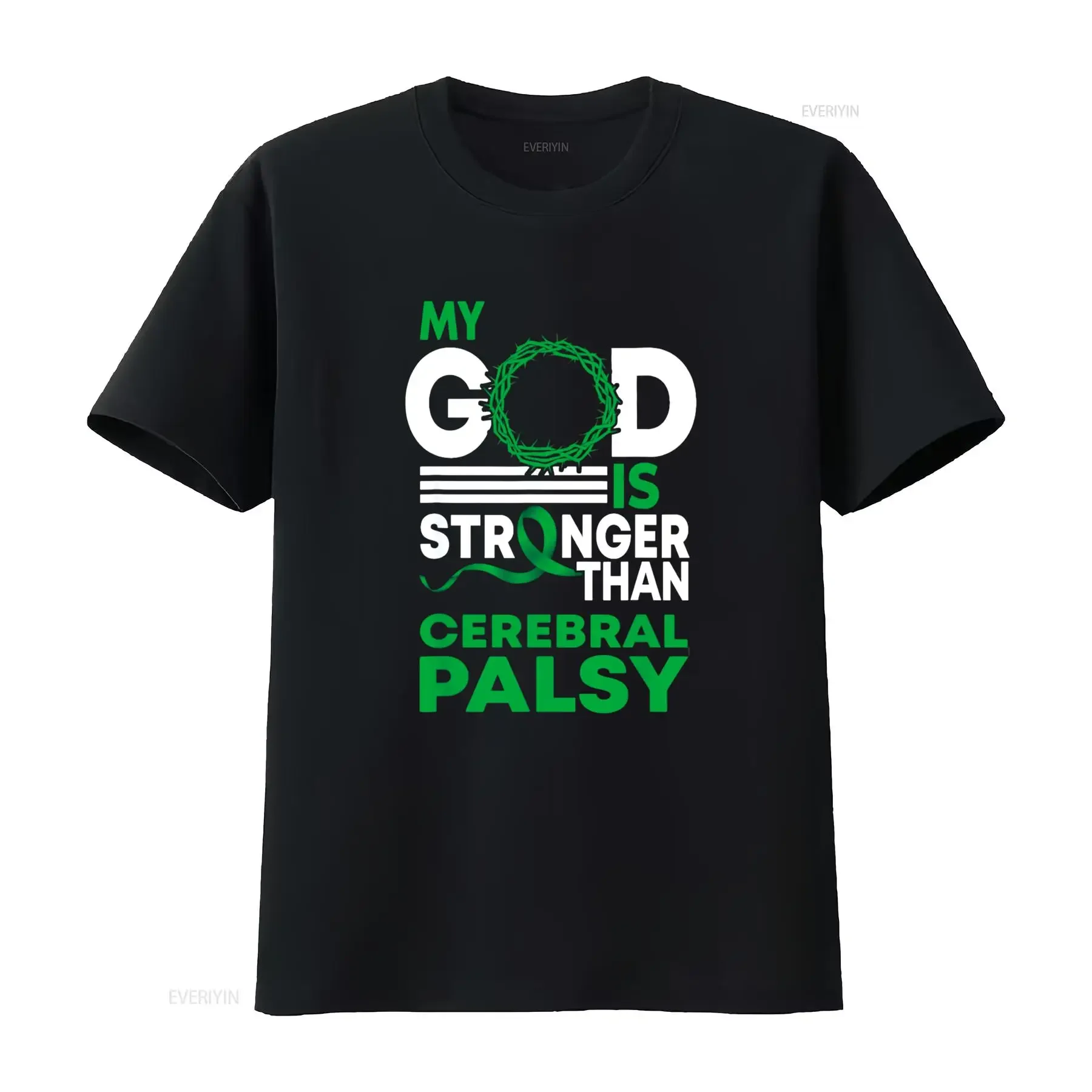 My God Is Stronger Than Cerebral Palsy Awareness Ribbon T Shirt vintage Washed Casual Unisex Top For Everyday Wear Comfortable