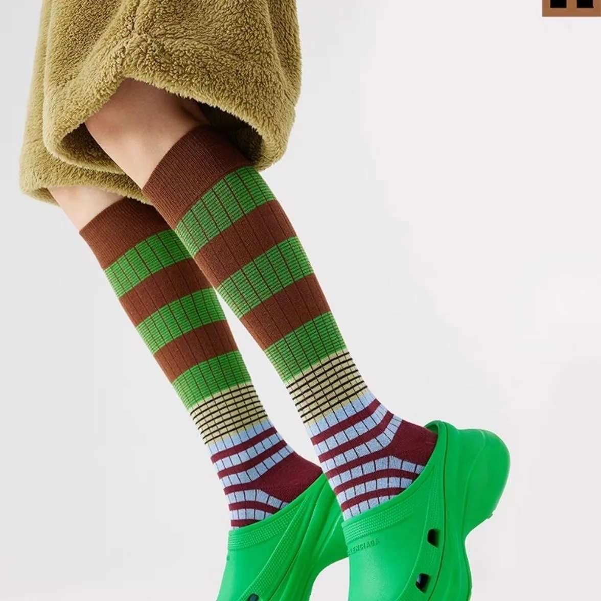

Чулки до бедра, женские полосатые длинные гольфы для девочек, весенне-летние гольфы, длинные ворсовые носки в стиле Майяра