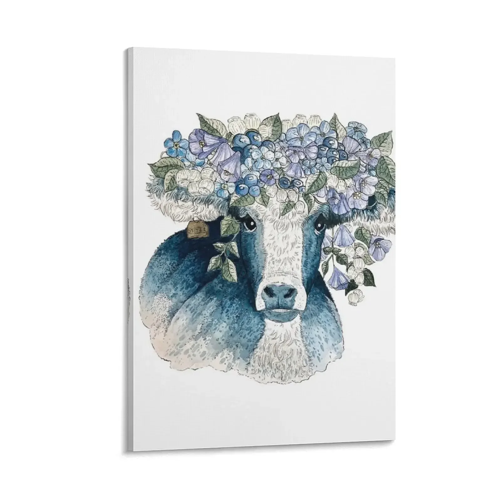 

Bluebell Blueberry Watercolor Cow Painting Canvas Painting korean room decor canvas wall art Decorative painting for bedroom