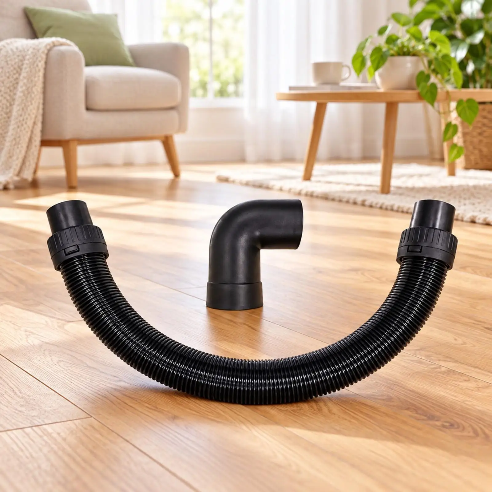 Flexible Corrugated Vacuum Hose Black Vacuum Hose with End Fittings Heavy-Duty Sturdy for Woodworking, Renovation