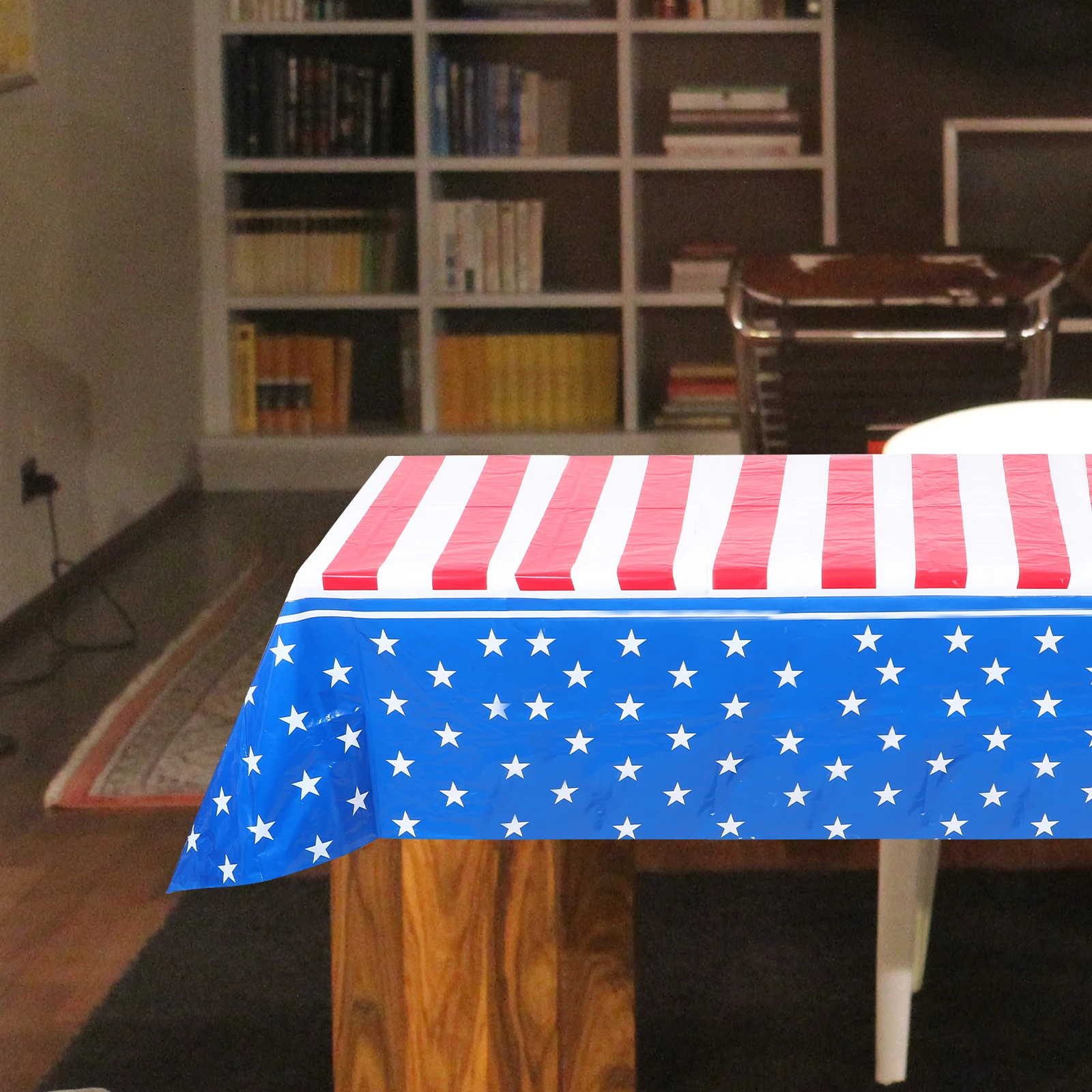 

Disposable Tablecloth 137x274cm Patriotic Stripe Independence Day Memorial Day Celebration Dining Table Cover Fourth Of July