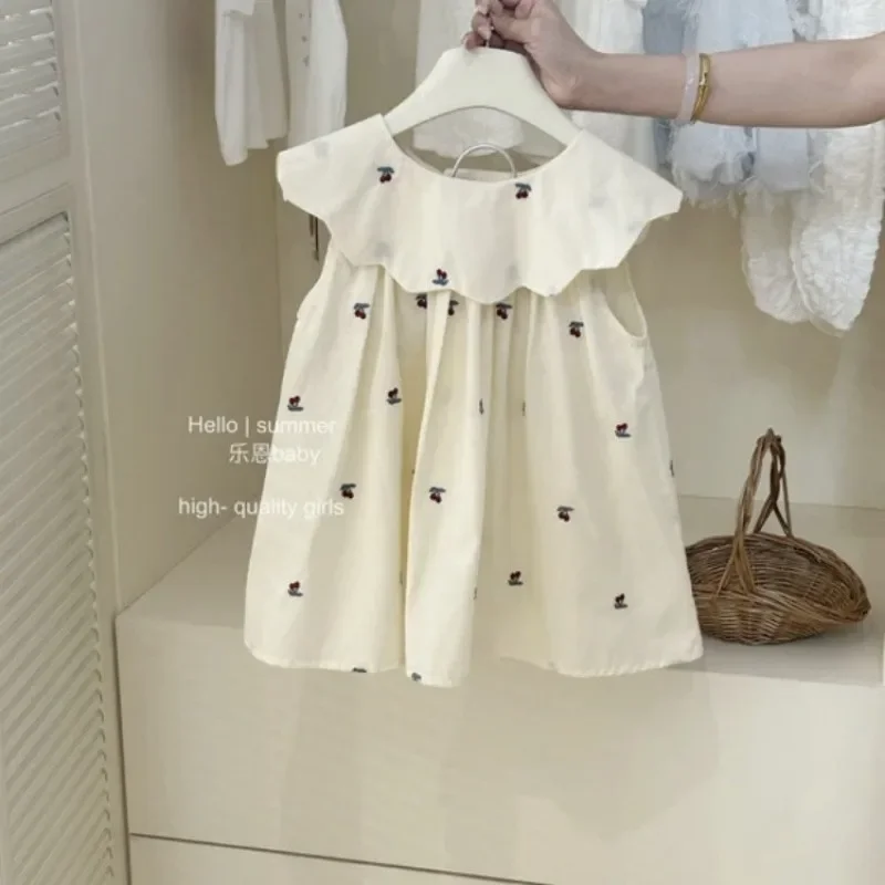 

Girls Summer 2026 New Embroidered Dress Baby Doll Collar Tank Top Skirt A-Line Loose Fashion Children's Clothing