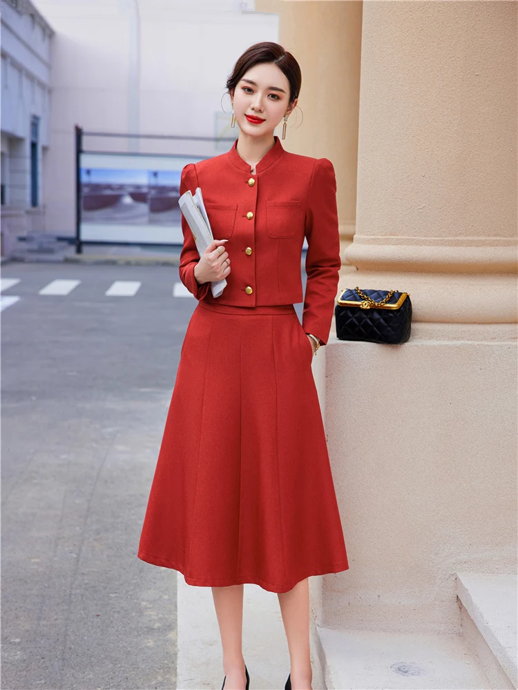 Long Sleeve Career Office Blazer Set for Women Crop Top Swing Skirt Suits 2 Pieces Matching Outfits Short Sets Spring Fashion