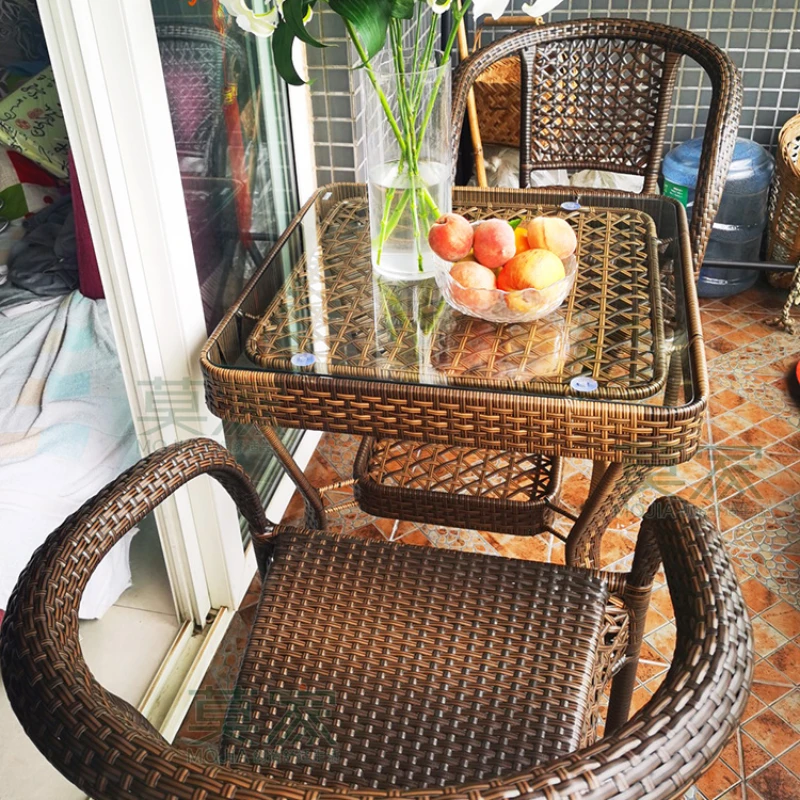 Outdoor small coffee table rattan one table and two chairs balcony tea table and chair combination