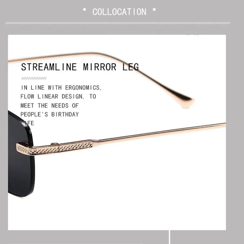 Rimless Square Sunglasses for Women Small Rectangle Ins Style Punk Sun Glasses UV400 Protection Street Shoot Eyewear for Women