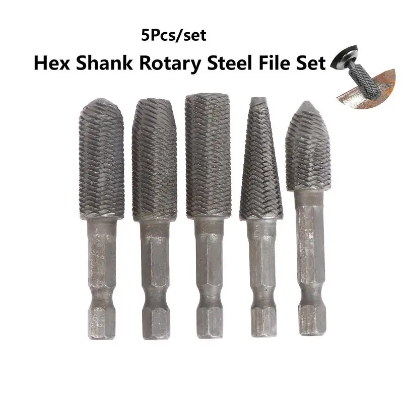Set Rotary Burr Baja Karbida Tungsten Premium, 5 Kepala Shank Hex untuk Alat Pemoles dan Penggiling Cetakan