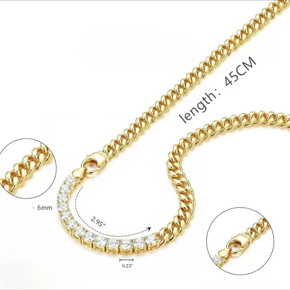 Luxuriöse 925 Sterling Silber Hip-Hop Halskette, Vergoldet mit Zirkonia, Kubanische Goldkette, Neues Produkt – Detail 4