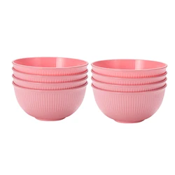 4/8pcs Pink vertical grain bowl reusable household plastic drop resistant rice bowl outdoor camping meal bowl