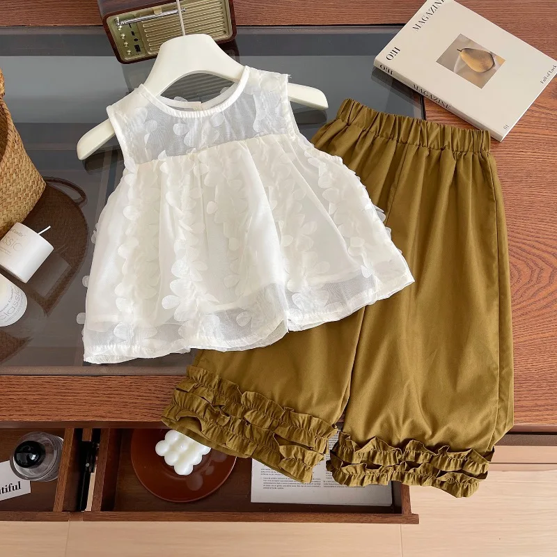 

Girls Clothes Sets Summer Sleeveless Flower Shirt Tops+Pants Fashion Korean Children Clothing Two Piece Sets Girls Outfits Set