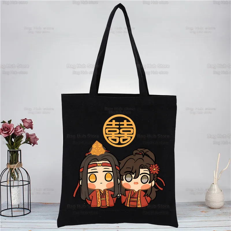 Mo Dao Zu Shi The Untamed Black Reusable Shopping Bag Women Lan WangJi Wei Wu Xian Canvas Tote Eco Bag Shopper Shoulder Bags