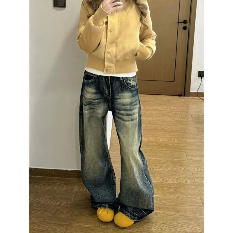 Tall American Retro High Street Washed Scimitar Jeans Women's Spring and Summer New Loose and Thin Mopping Wide Legs