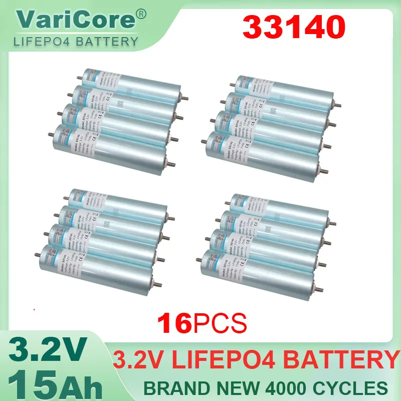 16pcs 3.2v 33140 15Ah lifepo4 3.2V Cells for diy 4S 12v 24V 36V 48V 20AH 30AH Solar Inverter power tools Battery pack