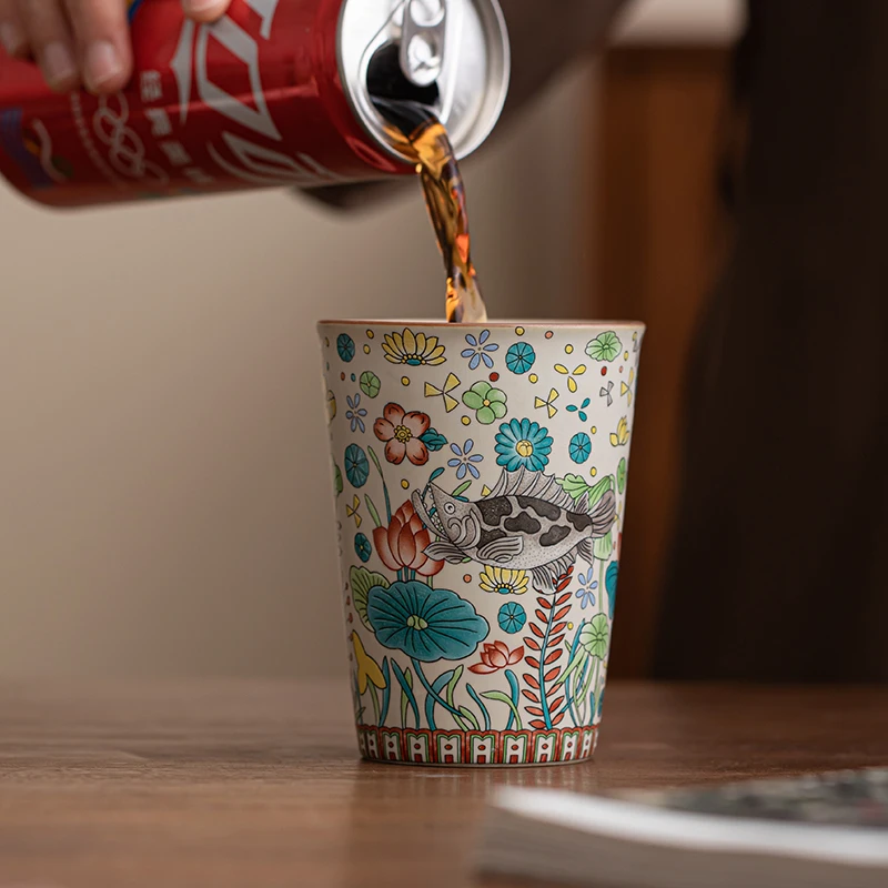 Ru kiln fish and algae pattern master cup water cup kung fu teacup cola cup ceramic large beer cup high-end personal use
