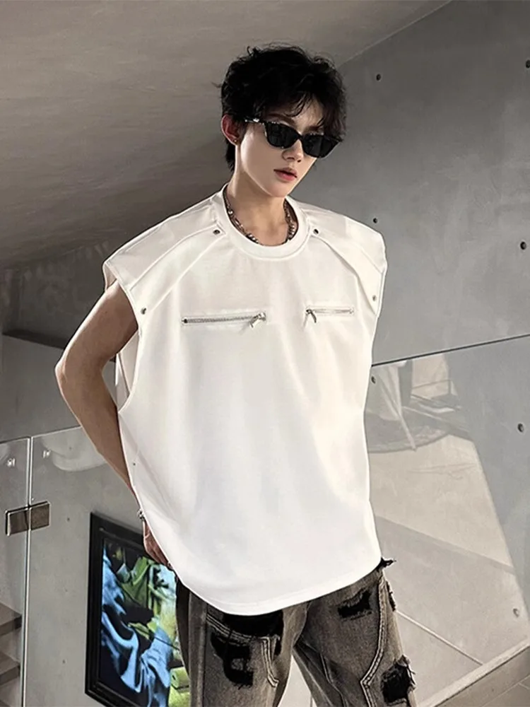 

American Sle Zipper Design Men's Vest Summer Cool High-End Svel T-irt Trendy Brand Heavyweight oulder Pad