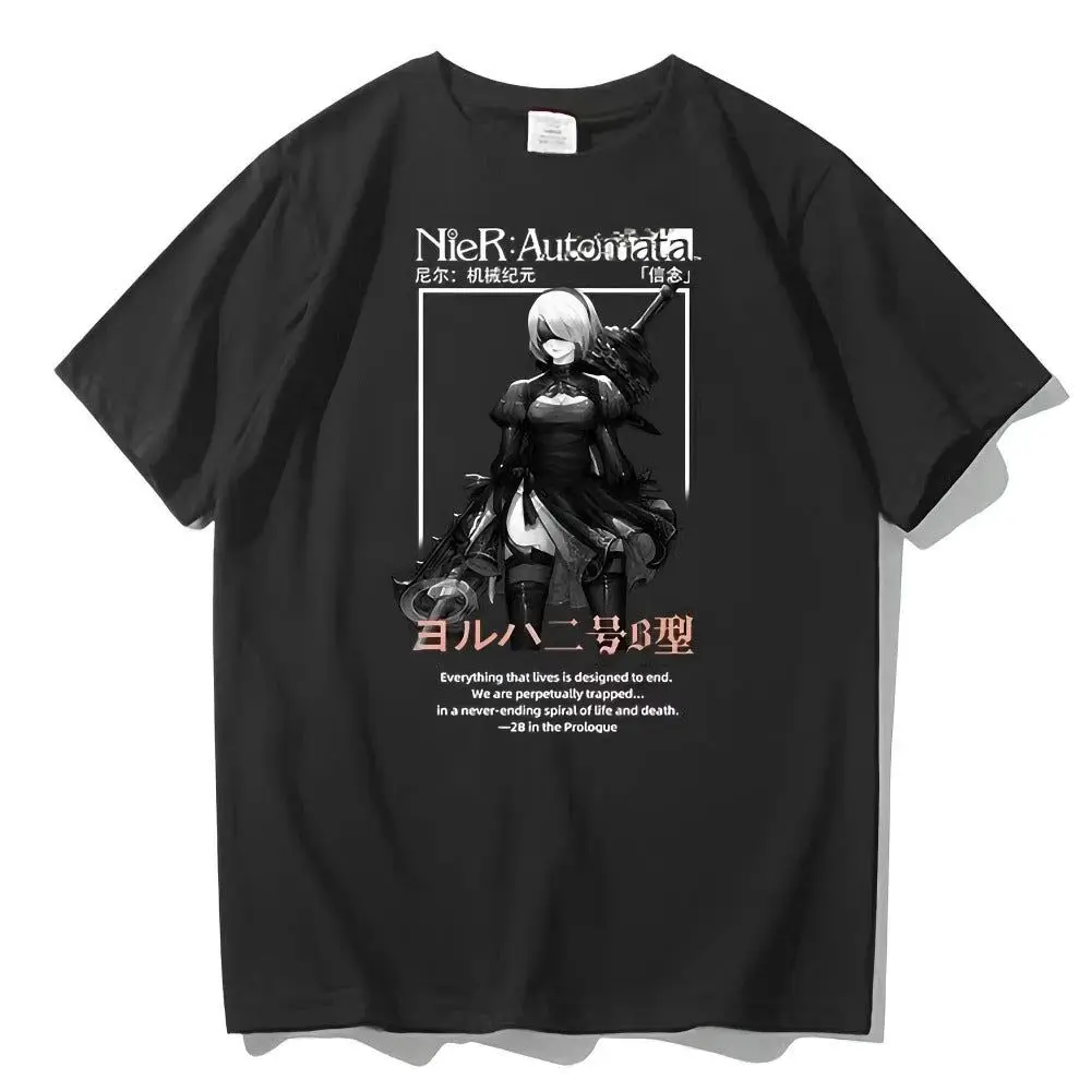 

Nier Automata 2B YoRHa Anime Gift t shirt Kawaii Waifu graphic tee 0322 Cyber Punk VY2K Clothes 100% cotton print Lange size Top
