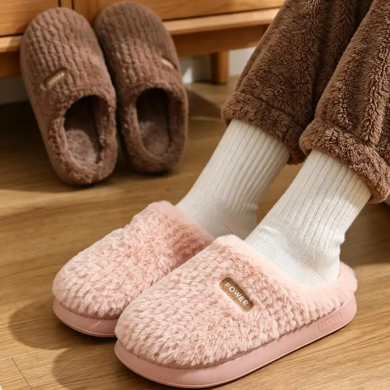 2026 Winter Fluffy Fur Women's Cotton Slippers Soft Sole Warm Plush Bedroom Slippers Women Light Weight Anti Slip House Slippers