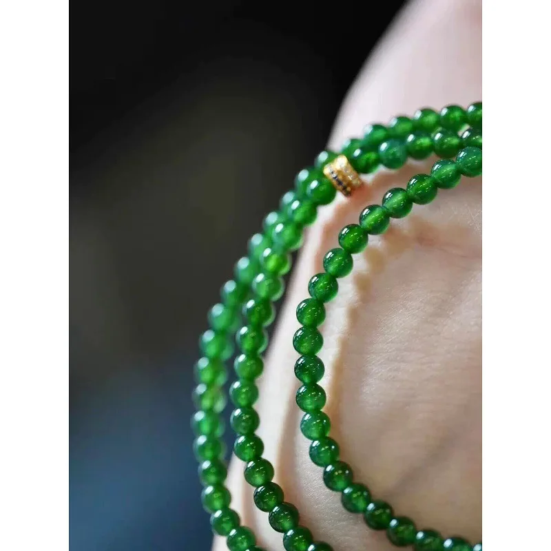 Dual-use Natural Ice Yang Green Jade Beaded Necklace Bracelet Fruit Green Mini Bead Clavicle Chain