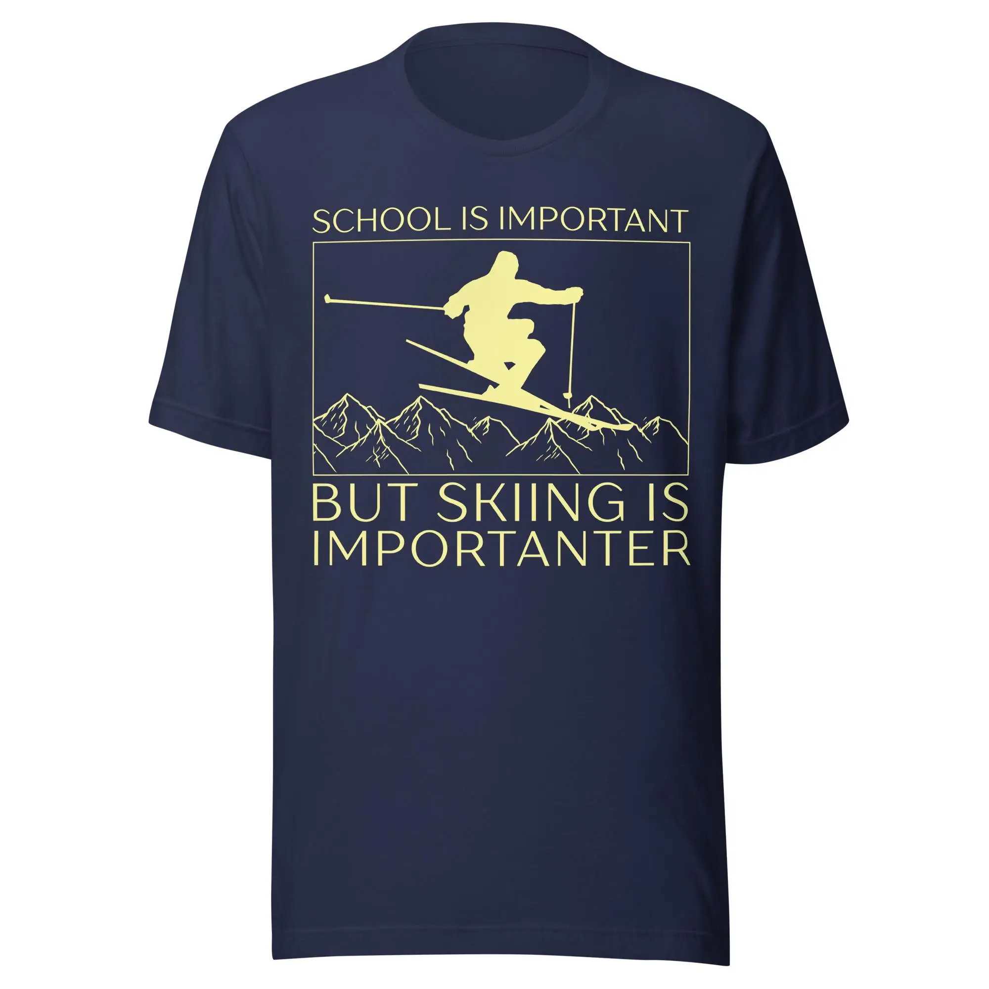Leisure Outdoor Bella Canvas Men's and Women's Ski Jacket and T-shirt. School Is Important, But Skiing Is Even More Important.