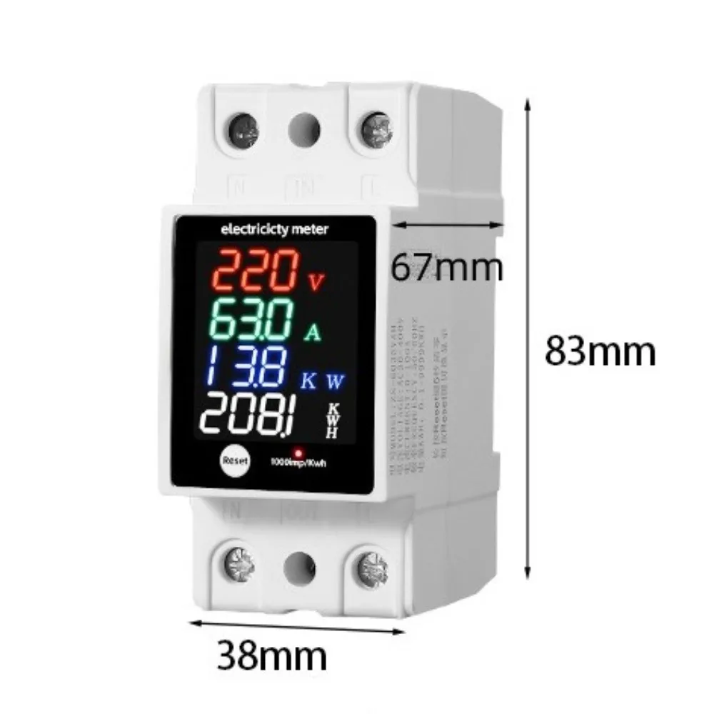 Din Rail Mount Digital Energy Meter AC30-400V Flame Retardant Case Electricity Usage Monitor High Accuracy LED Display