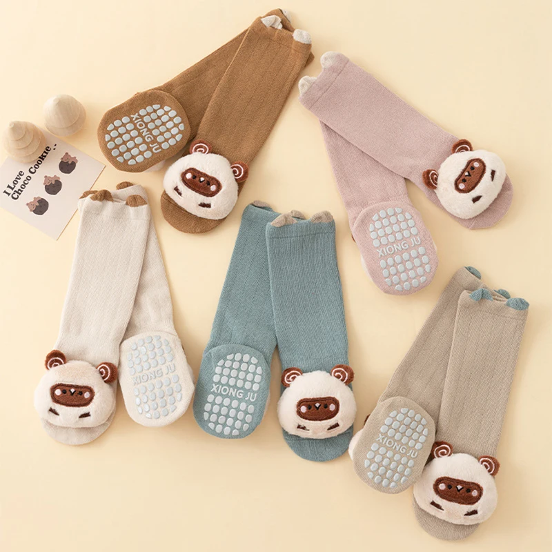 Winter Baby Knee Tube Socks Cute 3D Doll Newborn Long Stockings Cartoon Walking Floor Socks Kids Pure Cotton Leg Warm Footwear