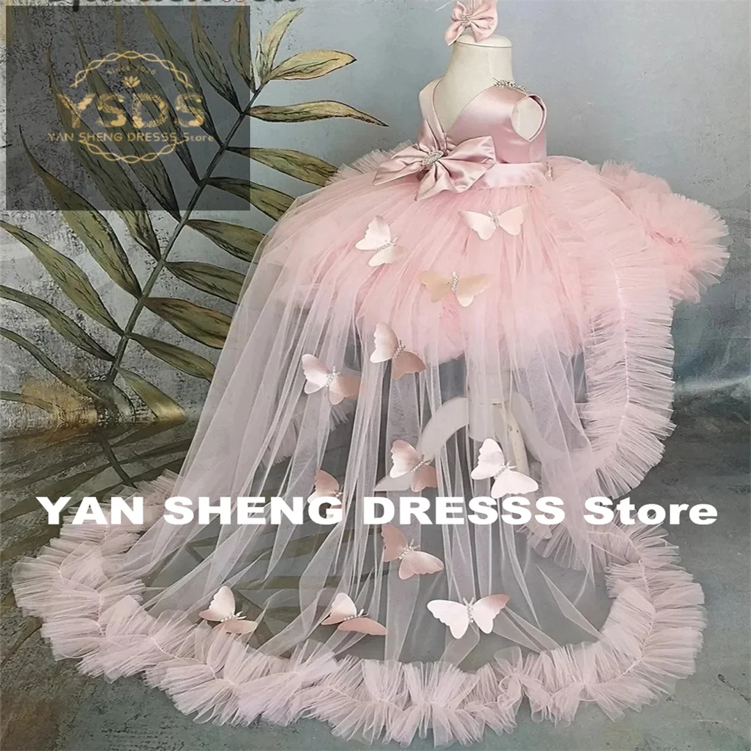 

White Flower Girl Dresses for Wedding Tulle Princess Kids Baby Floor-Length Evening Party First Communion Little Bride Ball Gown