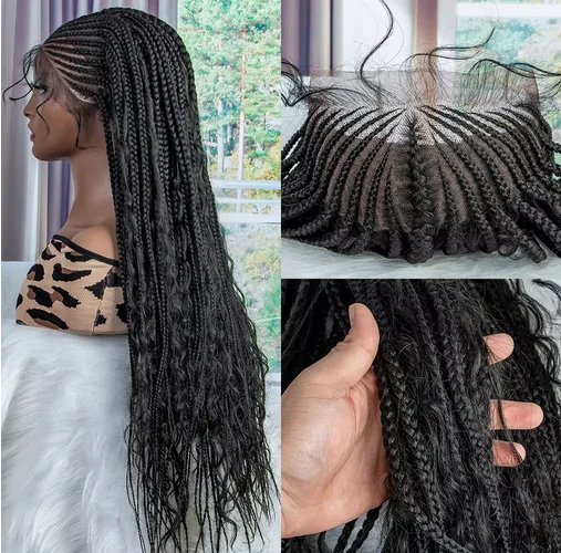 Novo laço sintético frente cornrow peruca longa 28 polegadas caixa trança perucas frontal para mulher negra longo cabelo encaracolado perucas trançadas