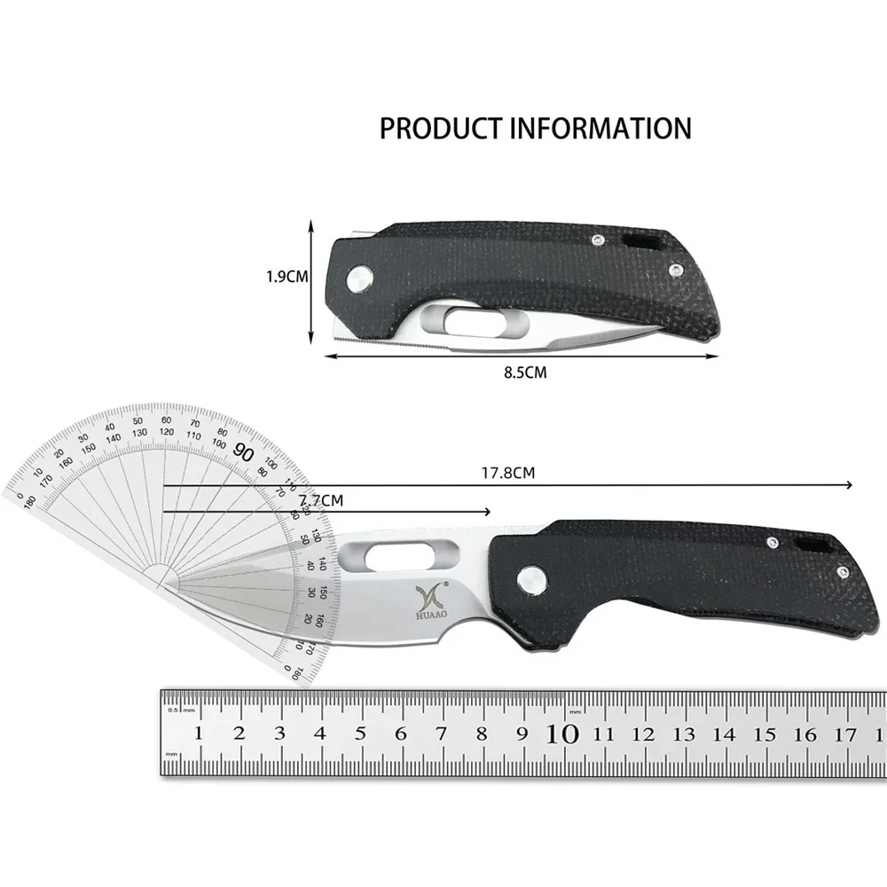 2 Colors HUAAO GC002 Tactical Folding Knife 8Cr13Mov Drop Point Blade Black/Brown Flax Handle Outdoor Hunting Tool Rescue Knives